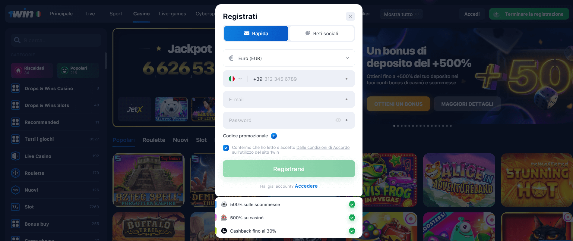 1Win Registrazione