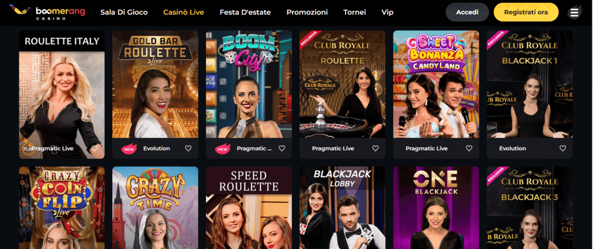 Boomerang Casino Giochi Live