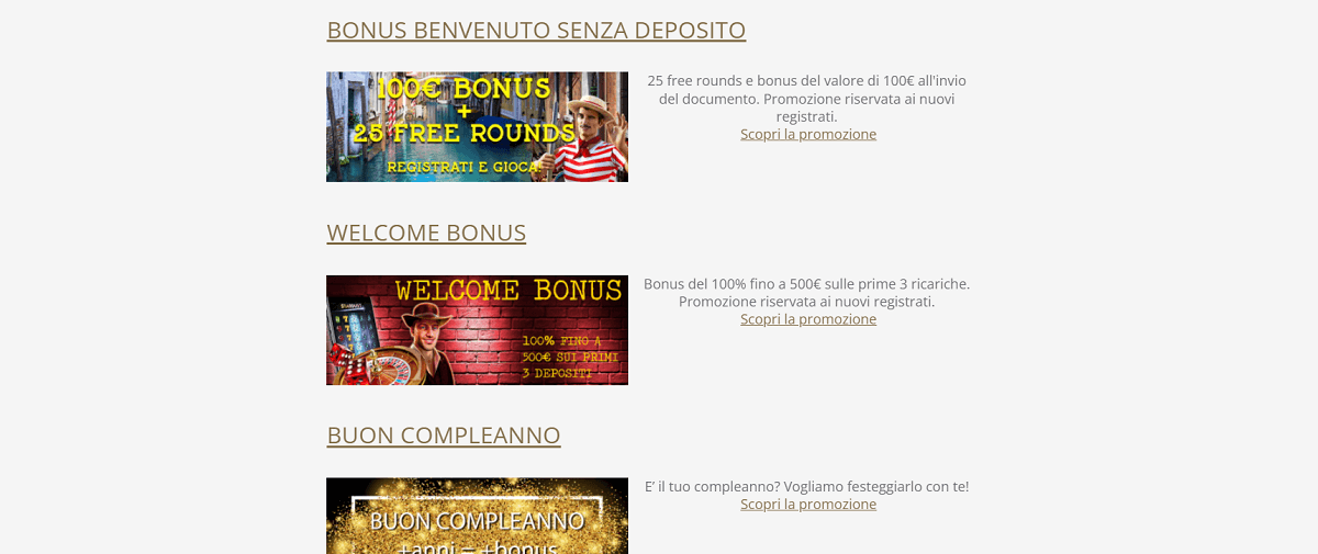 Casino Venezia bonus