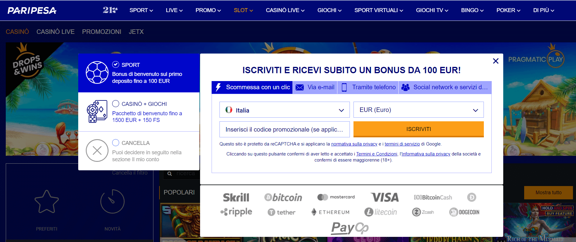 Paripesa Bonus di benvenuto