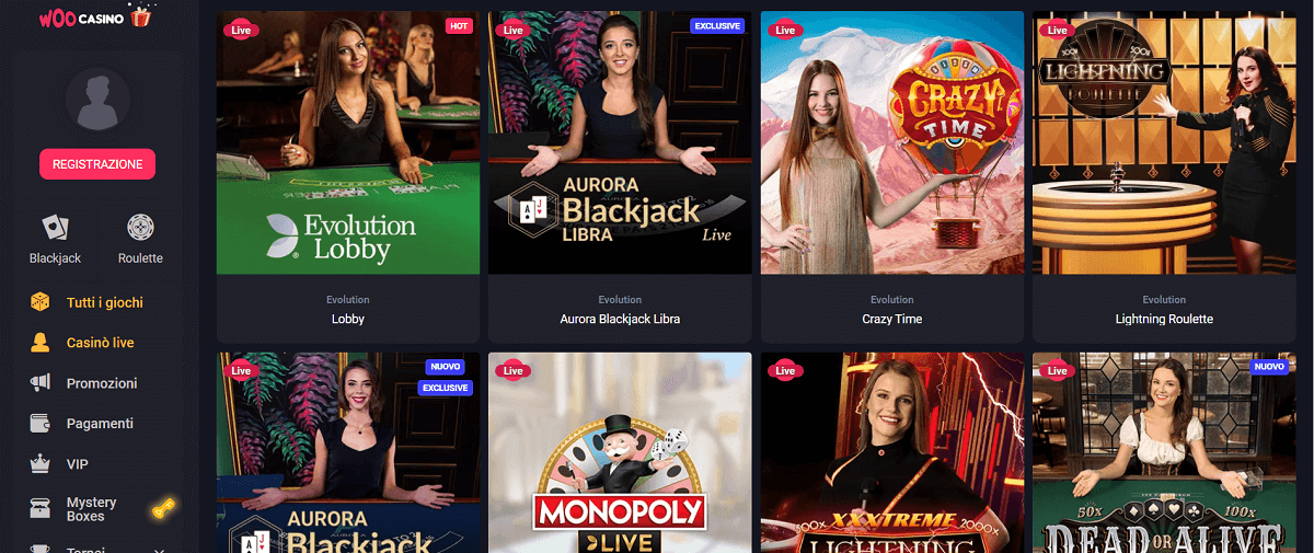 WooCasino Giochi Live