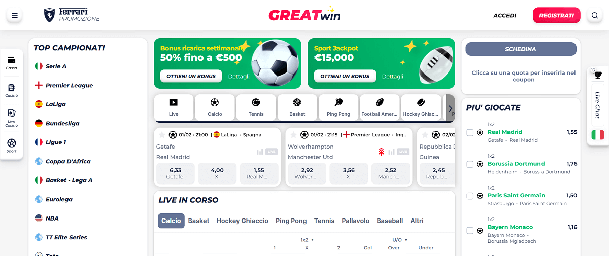 GreatWin Scommesse