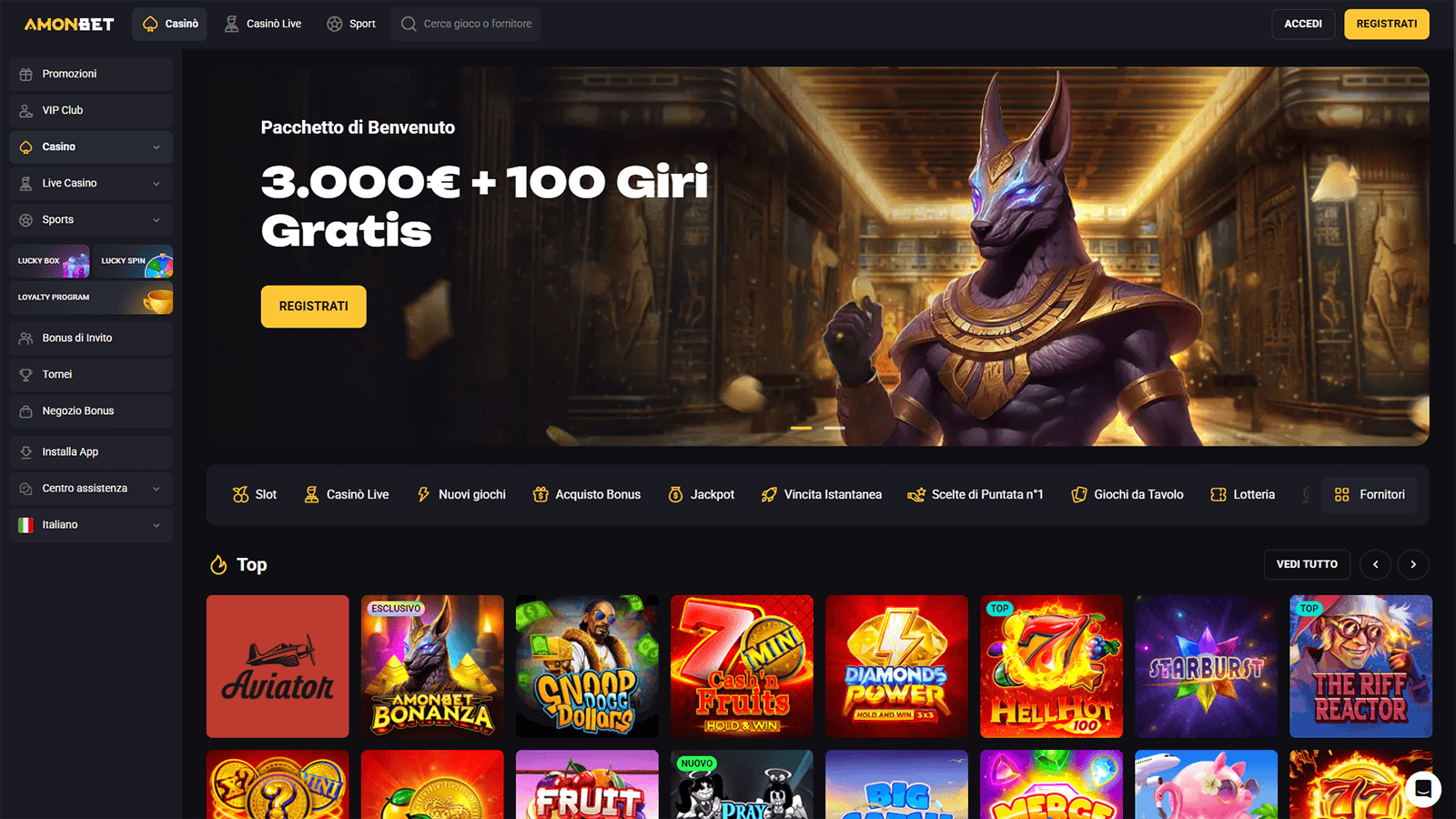 Homepage del AmonBet Casino