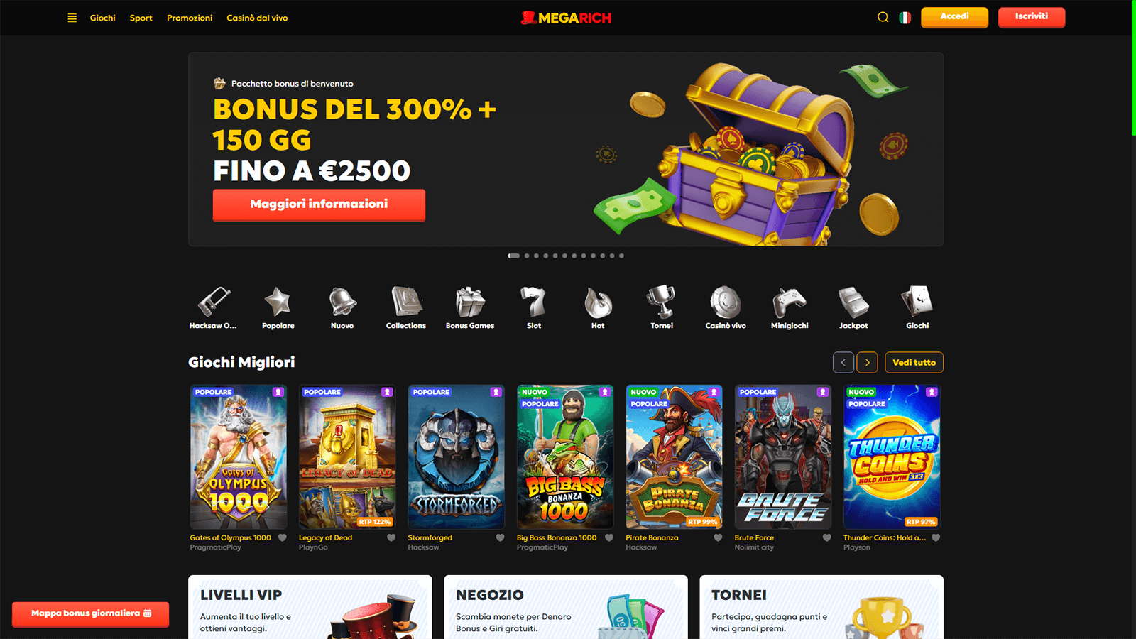 Homepage del Megarich Casino