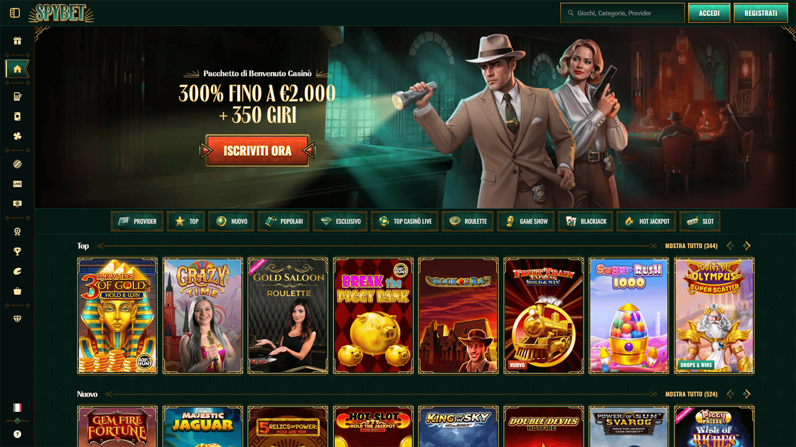 Homepage del casino SpyBet