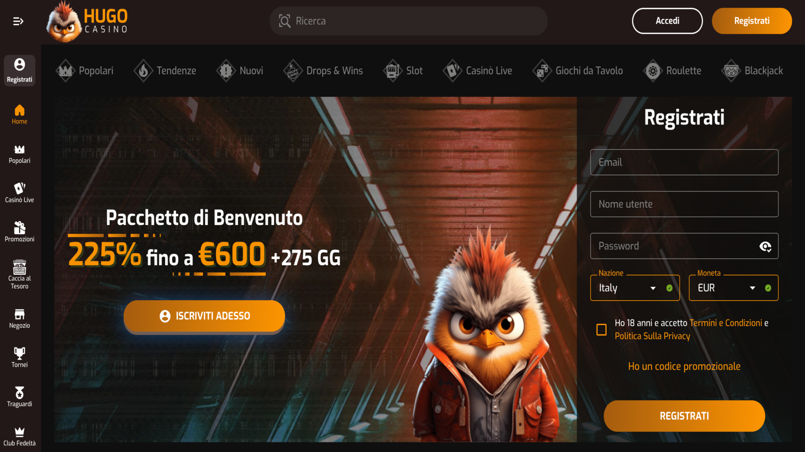 HugoCasino Casino Homepage Italy