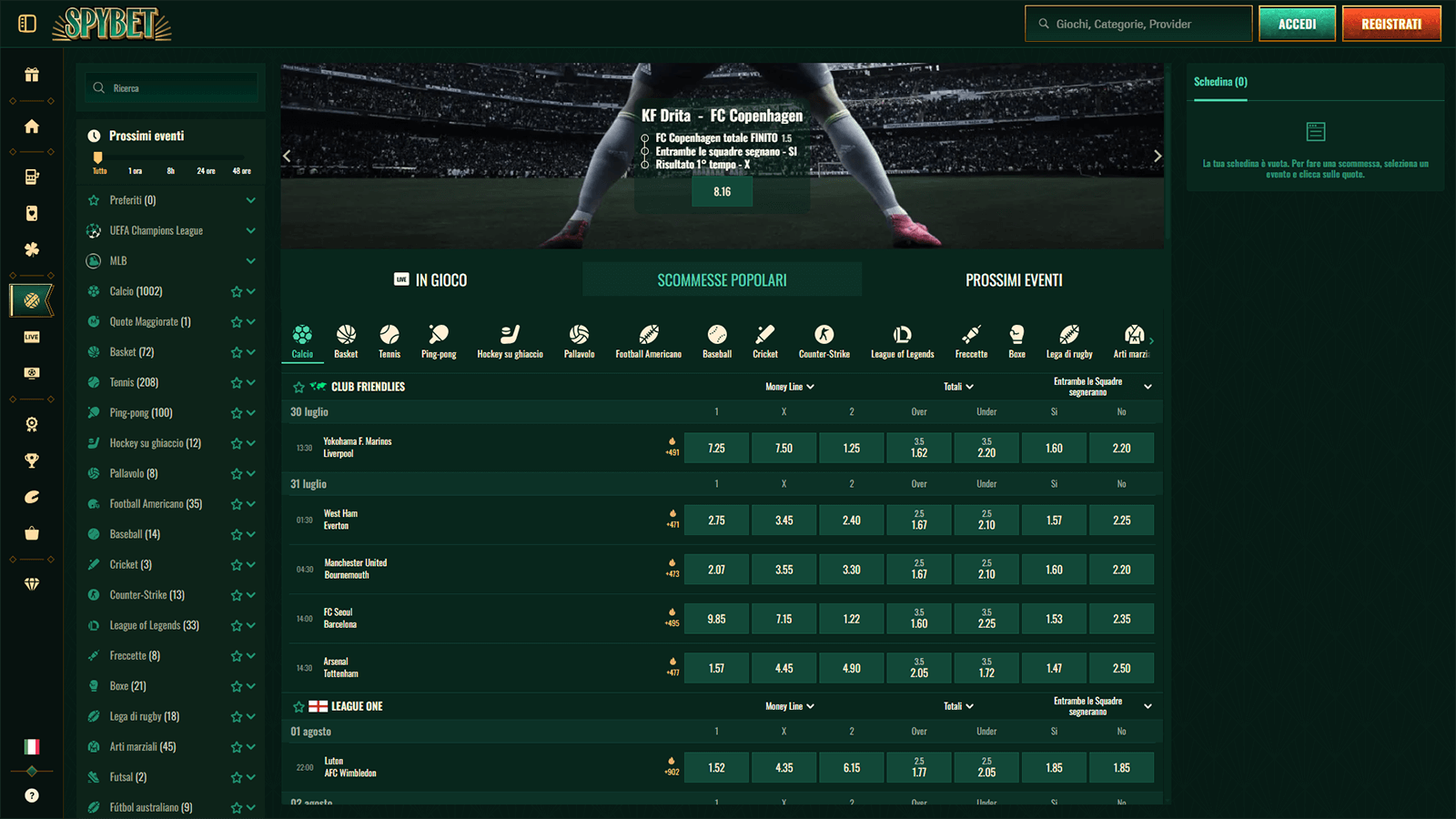 Scommesse sportive su Spybet