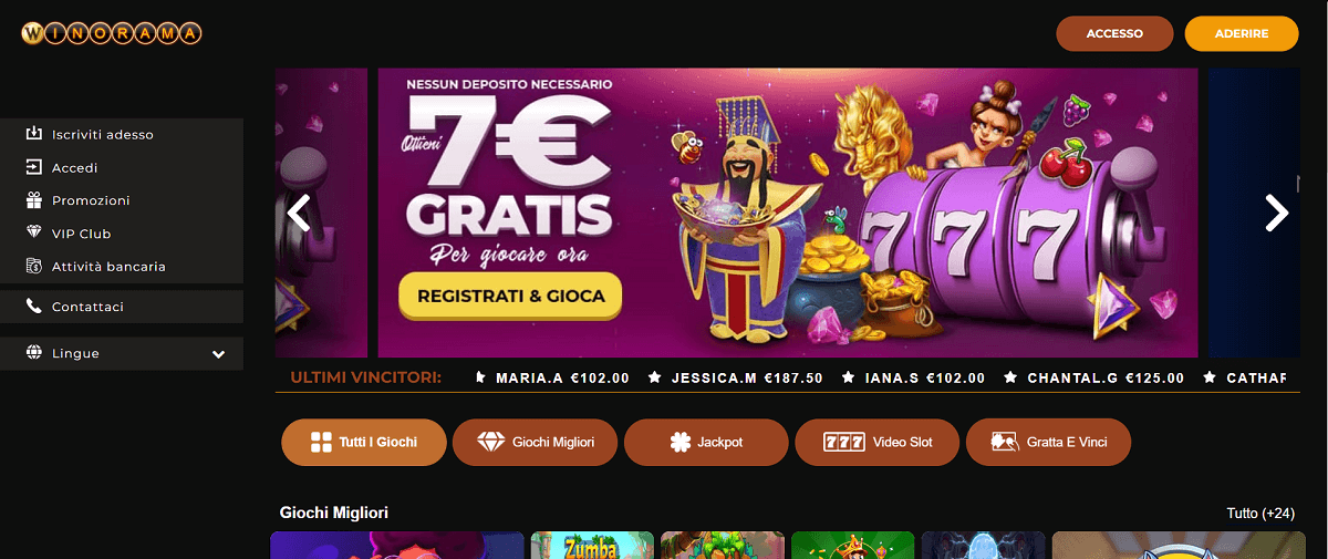 7 euro senza deposito su Winorama