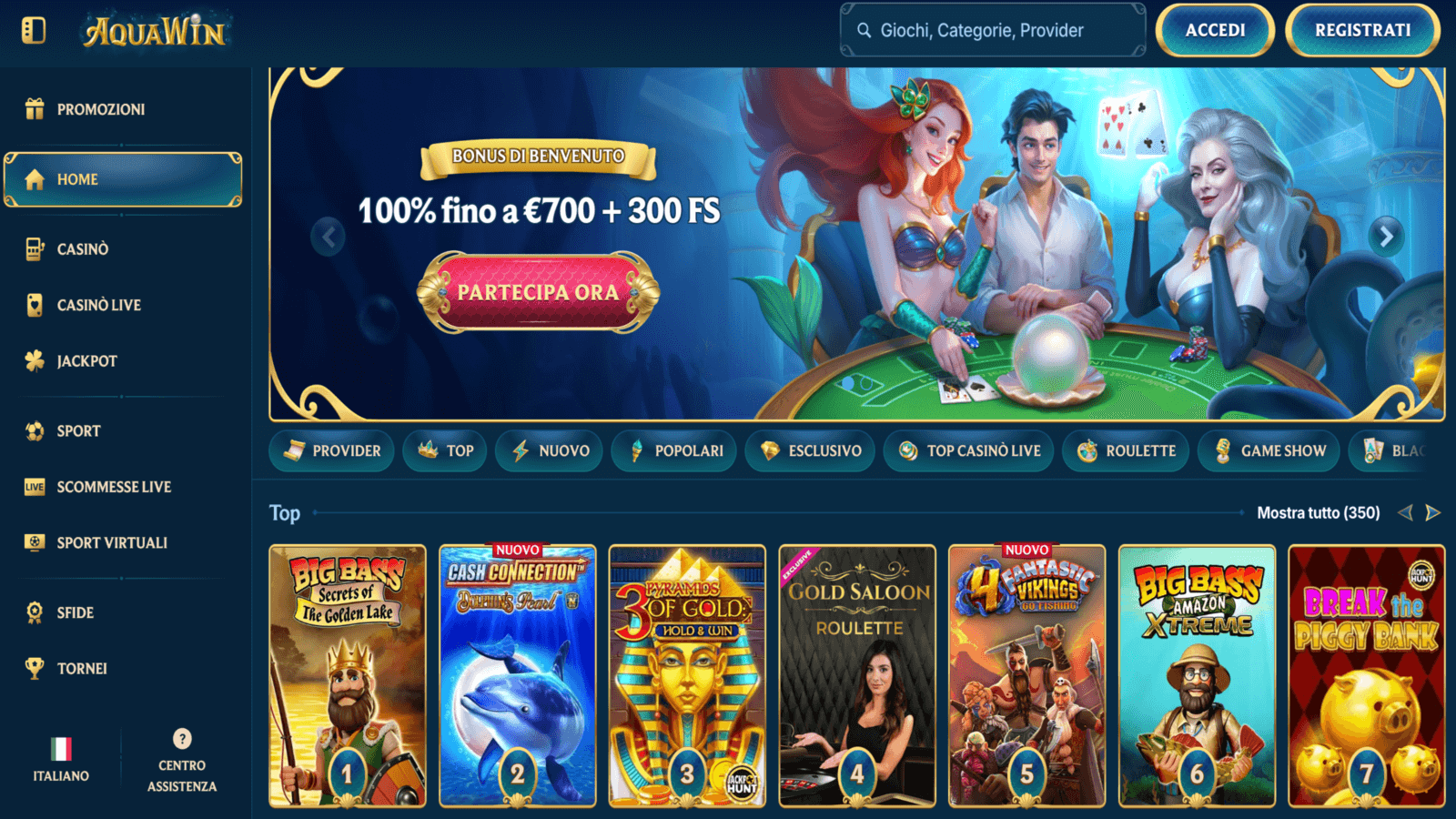 AquaWin Homepage Italy